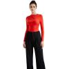 imageSUUKSESS Women Business Casual Long Sleeve Tops Double Lined Basic T ShirtsRed