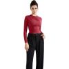 imageSUUKSESS Women Business Casual Long Sleeve Tops Double Lined Basic T ShirtsWine Red