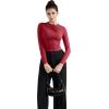 imageSUUKSESS Women Business Casual Long Sleeve Tops Double Lined Basic T ShirtsWine Red