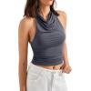 imageSUUKSESS Women Halter Backless Tank Tops Sexy Cowl Neck Summer Going Out Cami TopsAsh