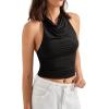 imageSUUKSESS Women Halter Backless Tank Tops Sexy Cowl Neck Summer Going Out Cami TopsBlack