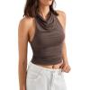 imageSUUKSESS Women Halter Backless Tank Tops Sexy Cowl Neck Summer Going Out Cami TopsBrown