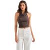 imageSUUKSESS Women Halter Backless Tank Tops Sexy Cowl Neck Summer Going Out Cami TopsBrown