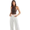 imageSUUKSESS Women Halter Backless Tank Tops Sexy Cowl Neck Summer Going Out Cami TopsBrown