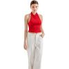 imageSUUKSESS Women Halter Backless Tank Tops Sexy Cowl Neck Summer Going Out Cami TopsRed