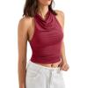 imageSUUKSESS Women Halter Backless Tank Tops Sexy Cowl Neck Summer Going Out Cami TopsWine Red