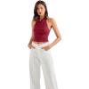 imageSUUKSESS Women Halter Backless Tank Tops Sexy Cowl Neck Summer Going Out Cami TopsWine Red