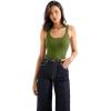 imageSUUKSESS Women Padded Ribbed Long Tank Tops Summer Going Out Basic Scoop Neck Cami TopsArmy Green