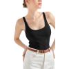 imageSUUKSESS Women Padded Ribbed Long Tank Tops Summer Going Out Basic Scoop Neck Cami TopsBlack