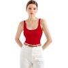 imageSUUKSESS Women Padded Ribbed Long Tank Tops Summer Going Out Basic Scoop Neck Cami TopsRed