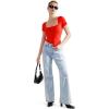 imageSUUKSESS Women Square Neck Short Sleeve Bodysuit Sexy Thong Bodysuit Shirts01 Red