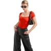 imageSUUKSESS Women Square Neck Short Sleeve Bodysuit Sexy Thong Bodysuit Shirts01 Red