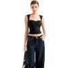 imageSUUKSESS Women Sweetheart V Neck Backless Tank Tops Double Lined Going Out Crop TopsBlack