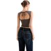 imageSUUKSESS Women Sweetheart V Neck Backless Tank Tops Double Lined Going Out Crop TopsBrown