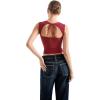 imageSUUKSESS Women Sweetheart V Neck Backless Tank Tops Double Lined Going Out Crop TopsWine Red