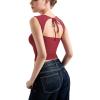 imageSUUKSESS Women Sweetheart V Neck Backless Tank Tops Double Lined Going Out Crop TopsWine Red