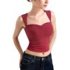 imageSUUKSESS Women Sweetheart V Neck Backless Tank Tops Double Lined Going Out Crop TopsWine Red