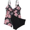 imageSUUKSESS Womens Tummy Control Tankini Swimsuit Push Up Knot Front Bathing SuitBlack Floral