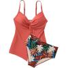 imageSUUKSESS Womens Tummy Control Tankini Swimsuit Push Up Knot Front Bathing SuitCoral Pink Leaf