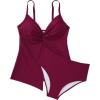 imageSUUKSESS Womens Tummy Control Tankini Swimsuit Push Up Knot Front Bathing SuitWine Red