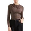 imageSUUKSESS Women Business Casual Long Sleeve Tops Double Lined Basic T ShirtsBrown