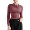 imageSUUKSESS Women Business Casual Long Sleeve Tops Double Lined Basic T ShirtsMarsala