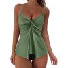 imageSUUKSESS Womens Tummy Control Tankini Swimsuit Push Up Knot Front Bathing SuitGreen
