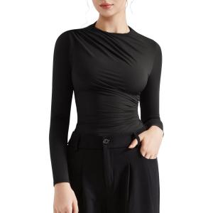 imageSUUKSESS Women Business Casual Long Sleeve Tops Double Lined Basic T ShirtsBlack