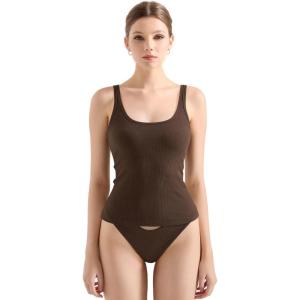 imageSUUKSESS Women Padded Ribbed Long Tank Tops Summer Going Out Basic Scoop Neck Cami TopsBrown