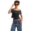 imageSUUKSESS Women Off The Shoulder Short Sleeve Tops Trendy Cowl Neck Going Out Basic T ShirtBlack