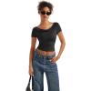 imageSUUKSESS Women Off The Shoulder Short Sleeve Tops Trendy Cowl Neck Going Out Basic T ShirtBlack