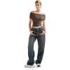 imageSUUKSESS Women Off The Shoulder Short Sleeve Tops Trendy Cowl Neck Going Out Basic T ShirtBrown