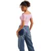 imageSUUKSESS Women Off The Shoulder Short Sleeve Tops Trendy Cowl Neck Going Out Basic T ShirtLight Pink