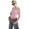 imageSUUKSESS Women Off The Shoulder Short Sleeve Tops Trendy Cowl Neck Going Out Basic T ShirtLight Pink