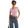 imageSUUKSESS Women Off The Shoulder Short Sleeve Tops Trendy Cowl Neck Going Out Basic T ShirtLight Pink