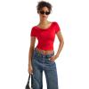 imageSUUKSESS Women Off The Shoulder Short Sleeve Tops Trendy Cowl Neck Going Out Basic T ShirtRed