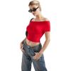 imageSUUKSESS Women Off The Shoulder Short Sleeve Tops Trendy Cowl Neck Going Out Basic T ShirtRed