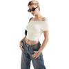 imageSUUKSESS Women Off The Shoulder Short Sleeve Tops Trendy Cowl Neck Going Out Basic T ShirtWhite