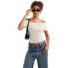 imageSUUKSESS Women Off The Shoulder Short Sleeve Tops Trendy Cowl Neck Going Out Basic T ShirtWhite