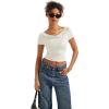 imageSUUKSESS Women Off The Shoulder Short Sleeve Tops Trendy Cowl Neck Going Out Basic T ShirtWhite