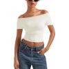 imageSUUKSESS Women Off The Shoulder Short Sleeve Tops Trendy Cowl Neck Going Out Basic T ShirtWhite