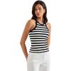 imageSUUKSESS Women Padded Cotton Ribbed Tank Tops 2025 Sleeveless High Neck Racerback Basic TopsBlack White Stripe S