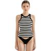imageSUUKSESS Women Padded Cotton Ribbed Tank Tops 2025 Sleeveless High Neck Racerback Basic TopsBlack White Stripe S