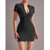 imageSUUKSESS Women Summer Dresses Sexy Ribbed Zip up Front Short Sleeve Mini Dress