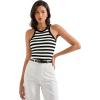 imageSUUKSESS Women Padded Cotton Ribbed Tank Tops 2025 Sleeveless High Neck Racerback Basic TopsBlack White Stripe S