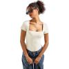 imageSUUKSESS Women Square Neck Short Sleeve Bodysuit Sexy Thong Bodysuit Shirts01 White