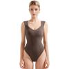 imageSUUKSESS Women Sexy Sweetheart V Neck Thong Bodysuit Basic Sleeveless Tank Tops01 Brown