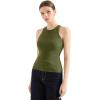 imageSUUKSESS Women Padded Cotton Ribbed Tank Tops 2025 High Neck Racerback Basic TopsArmy Green