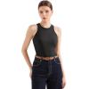 imageSUUKSESS Women Padded Cotton Ribbed Tank Tops 2025 High Neck Racerback Basic TopsBlack