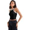 imageSUUKSESS Women Padded Cotton Ribbed Tank Tops 2025 High Neck Racerback Basic TopsBlack With White